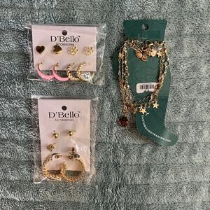 Gold Jewelry Bundle – D’Bello Earrings Sets & Celestial Anklet (3-Piece)